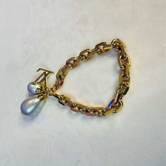 Louis Vuitton Monogram Damier Gold Pearl LV Chain Link Bracelet or BAG CHARM - Picture 8 of 11